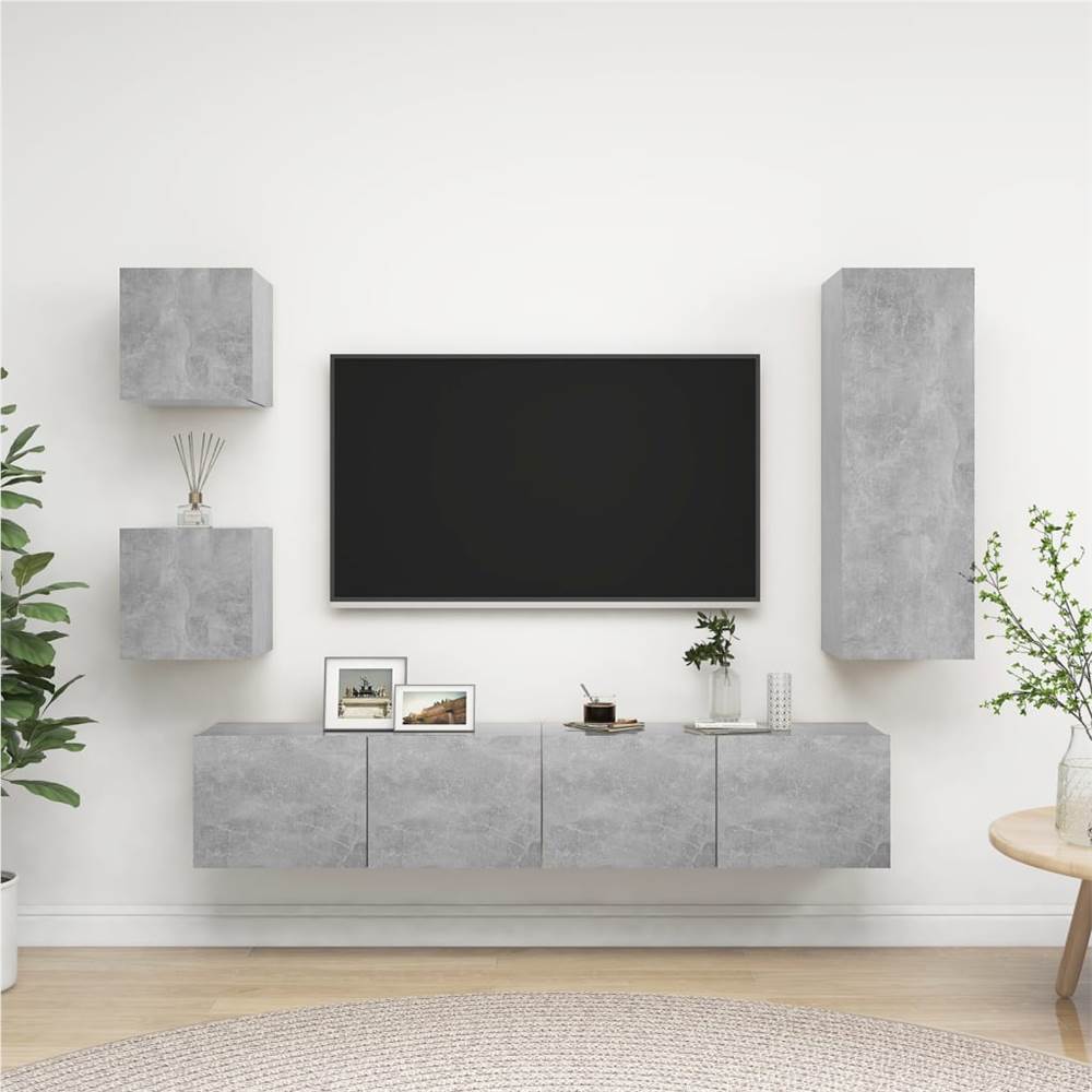 

5 Piece TV Cabinet Set Concrete Grey Chipboard