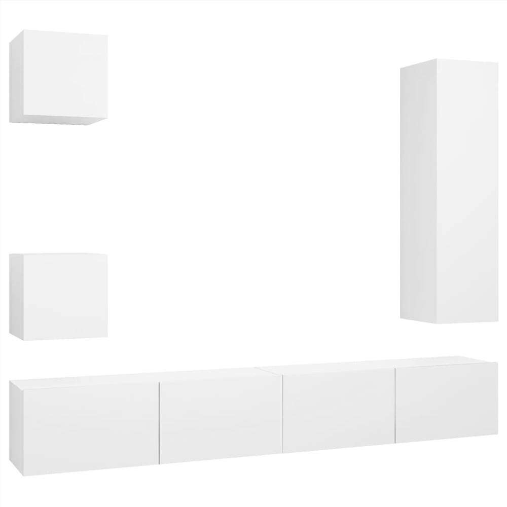 5 Piece TV Cabinet Set White Chipboard 13 5 Piece TV Cabinet Set White Chipboard