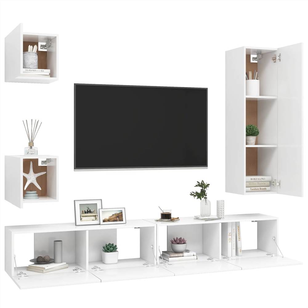 5 Piece TV Cabinet Set White Chipboard 14 5 Piece TV Cabinet Set White Chipboard