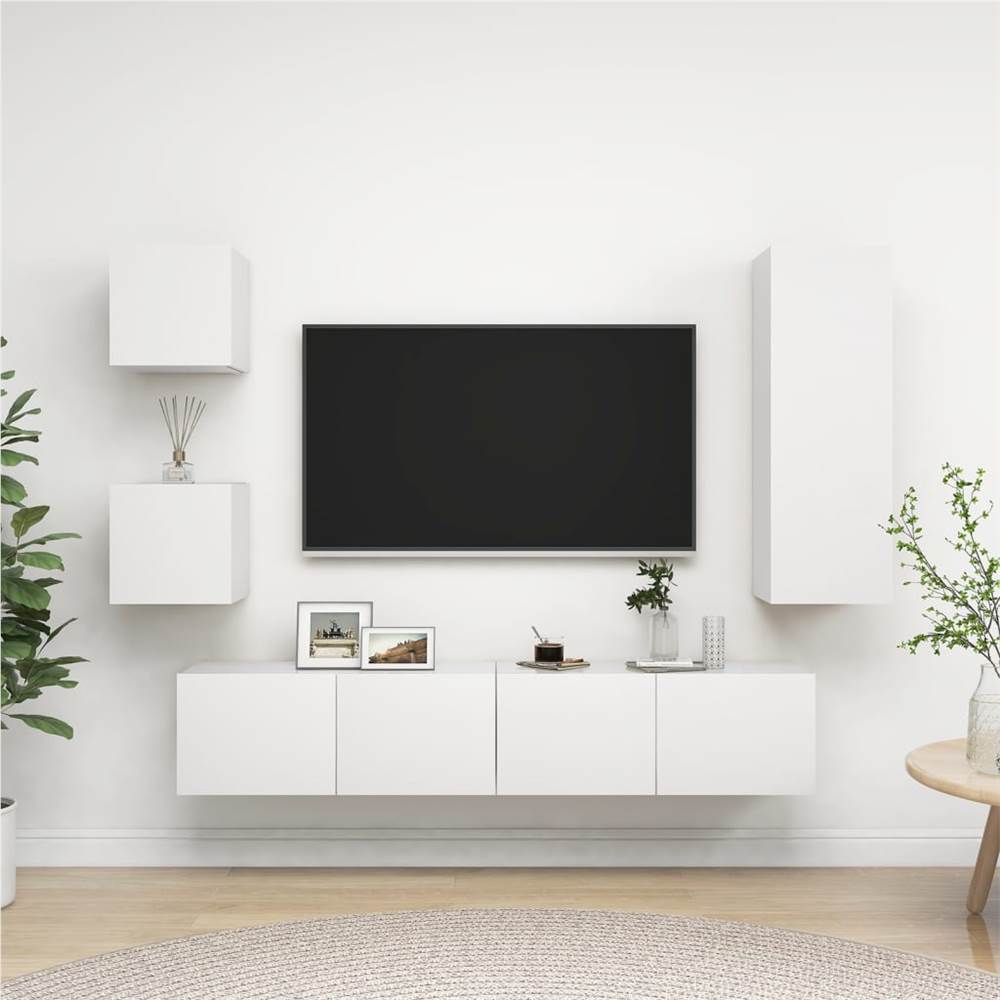 

5 Piece TV Cabinet Set White Chipboard