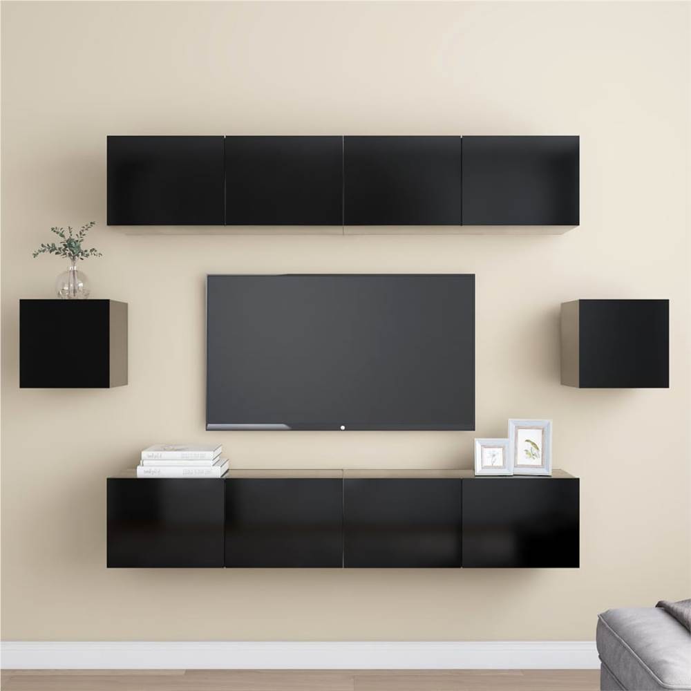 

6 Piece TV Cabinet Set Black Chipboard