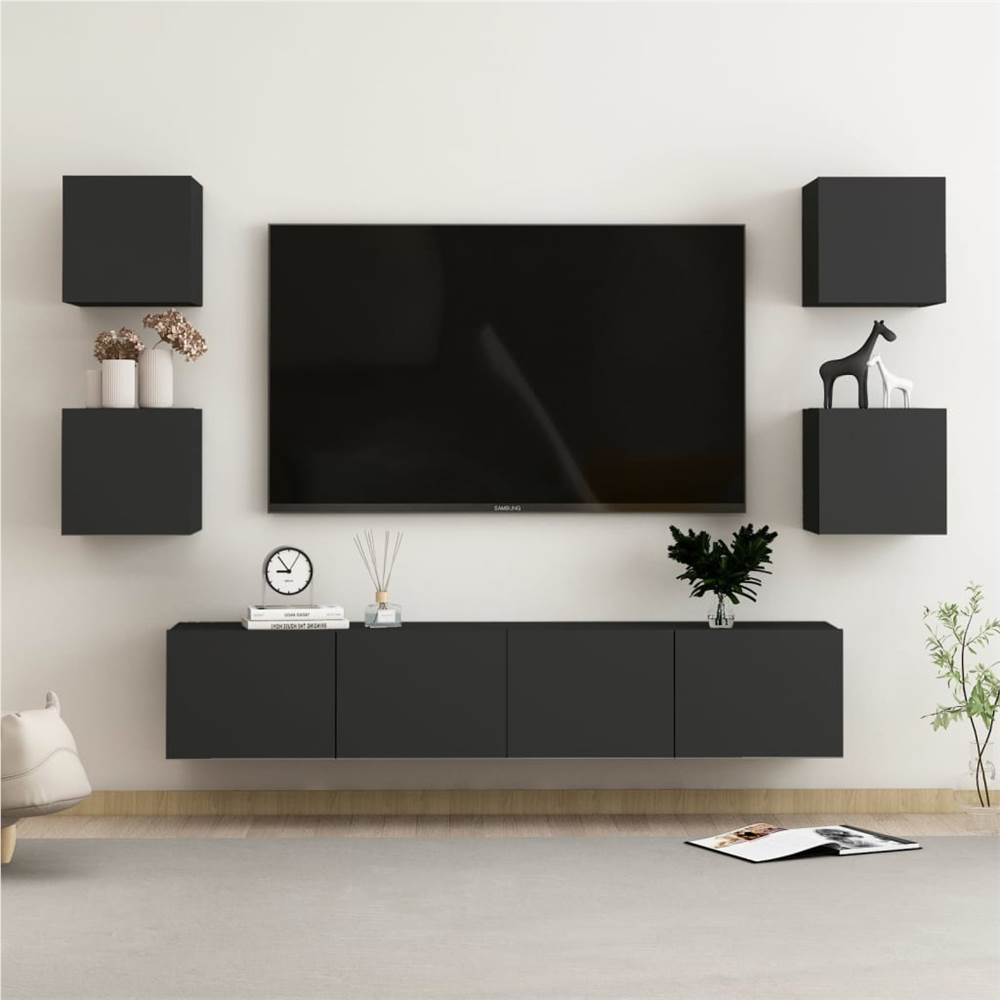 

6 Piece TV Cabinet Set Black Chipboard