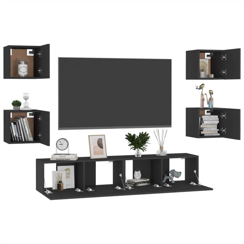 6 Piece TV Cabinet Set Black Chipboard