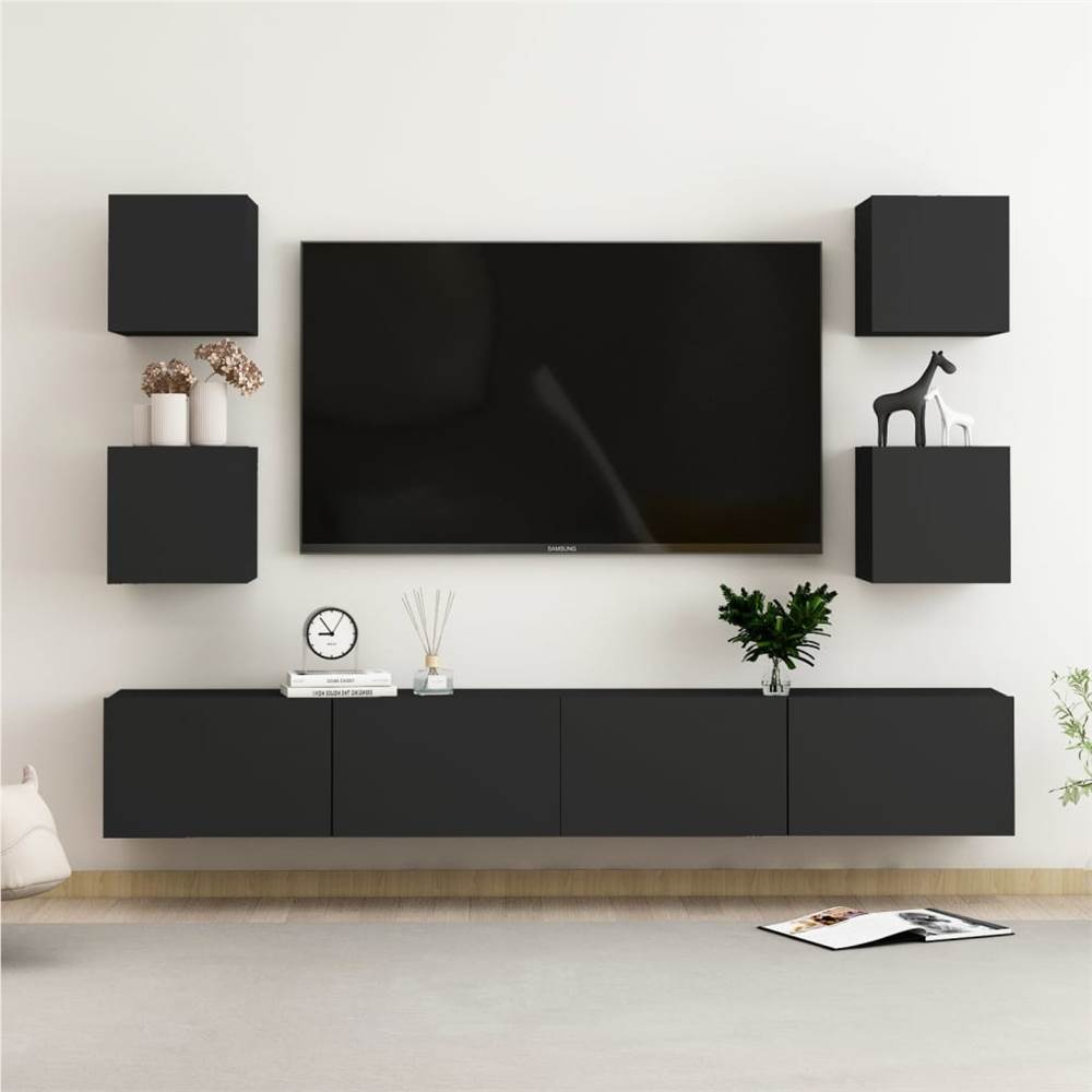 

6 Piece TV Cabinet Set Black Chipboard