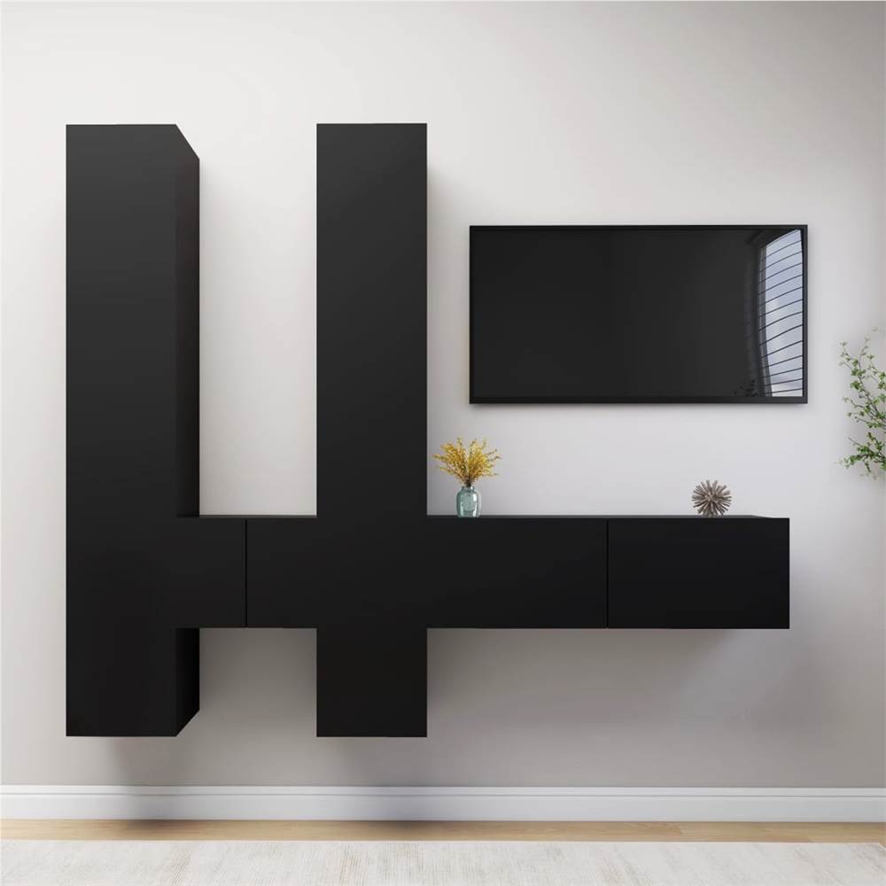 

6 Piece TV Cabinet Set Black Chipboard