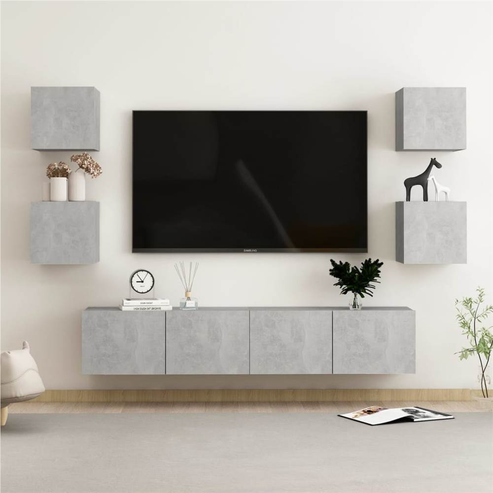 

6 Piece TV Cabinet Set Concrete Grey Chipboard