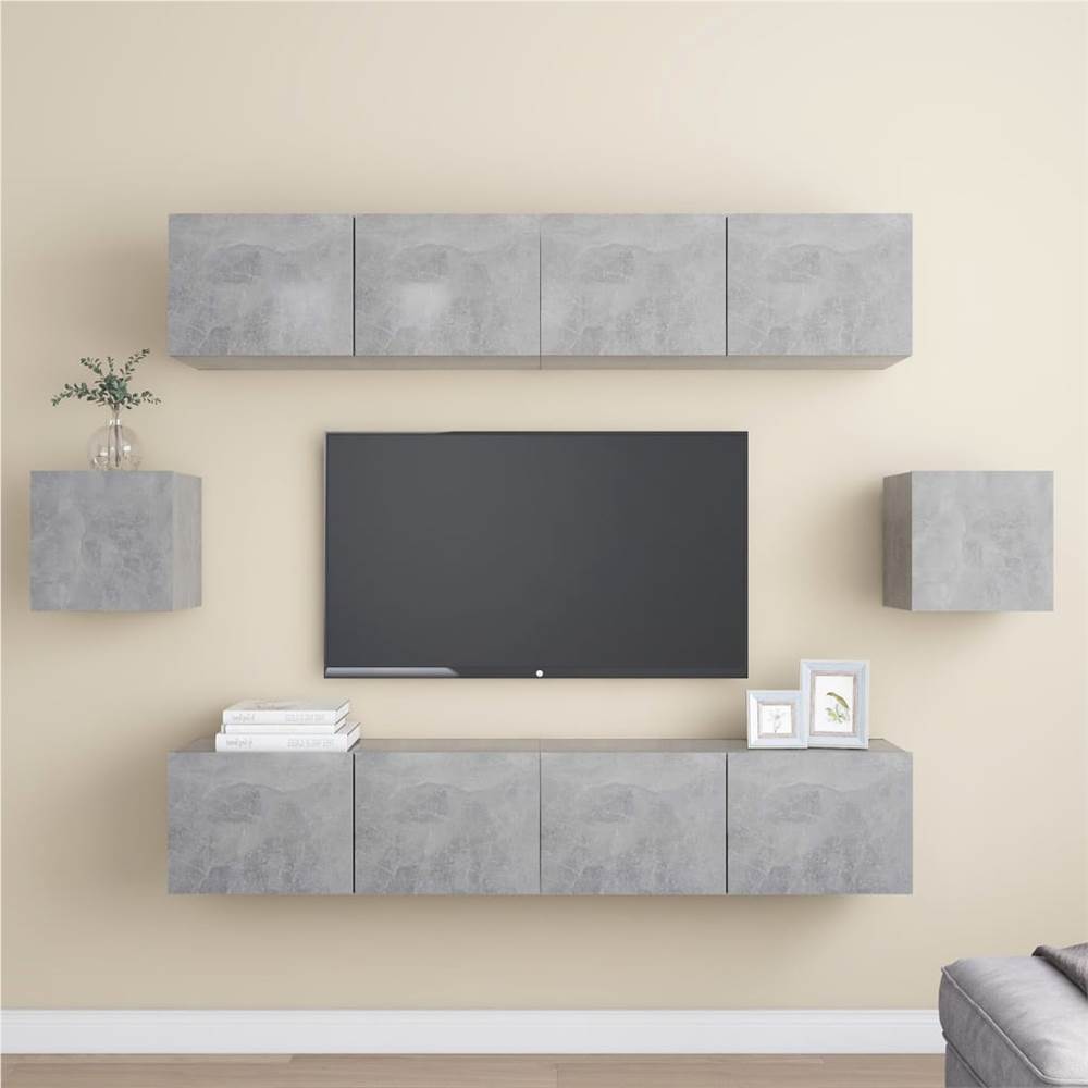 

6 Piece TV Cabinet Set Concrete Grey Chipboard