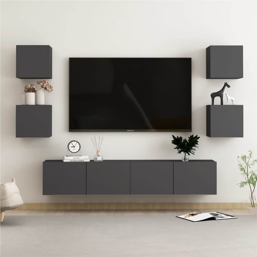 

6 Piece TV Cabinet Set Grey Chipboard