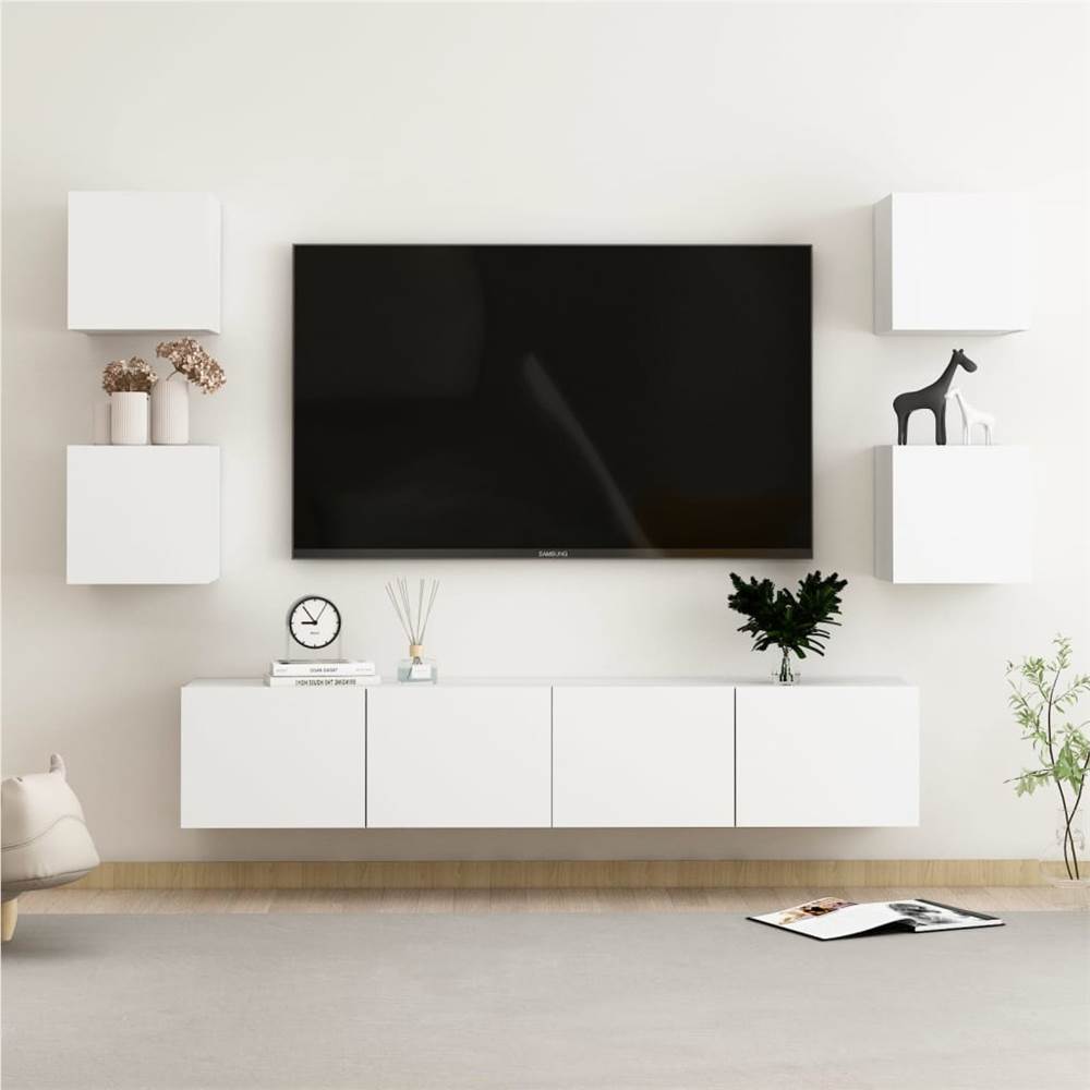 

6 Piece TV Cabinet Set White Chipboard