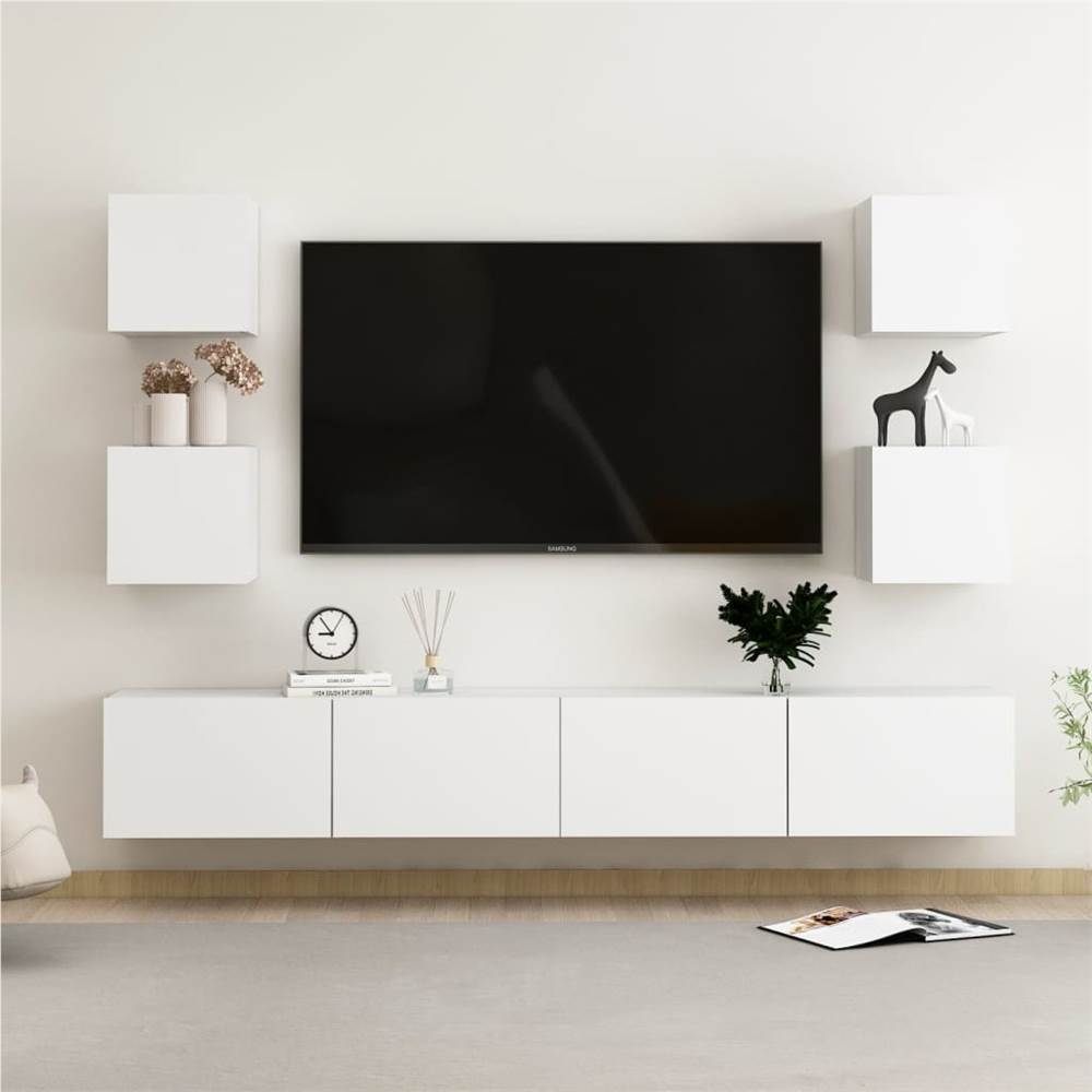 

6 Piece TV Cabinet Set White Chipboard