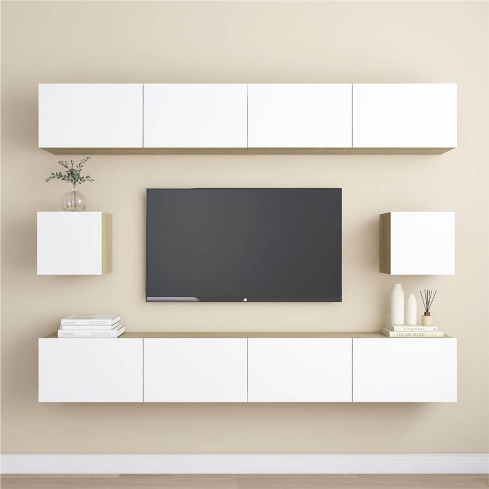 

6 Piece TV Cabinet Set White and Sonoma Oak Chipboard