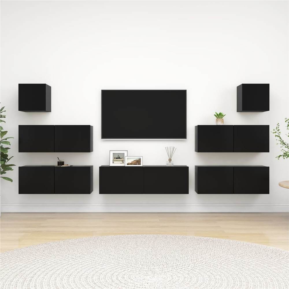 

7 Piece TV Cabinet Set Black Chipboard