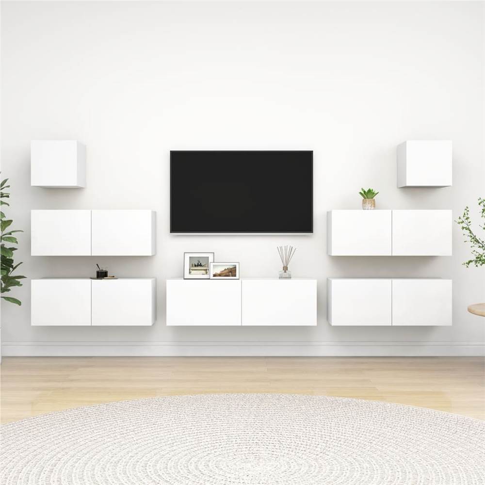

7 Piece TV Cabinet Set White Chipboard
