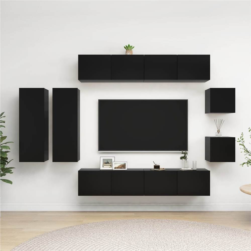 

8 Piece TV Cabinet Set Black Chipboard