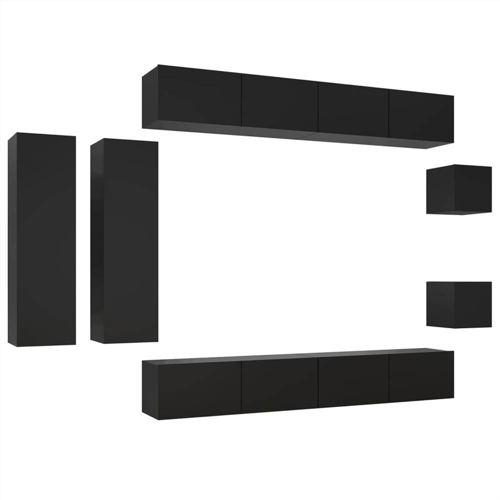 8 Piece TV Cabinet Set Black Chipboard