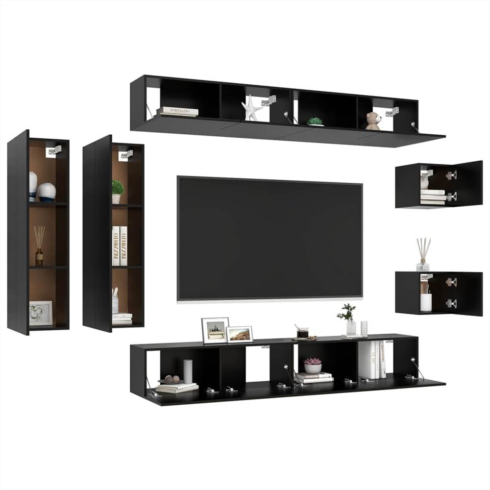 8 Piece TV Set Black Chipboard