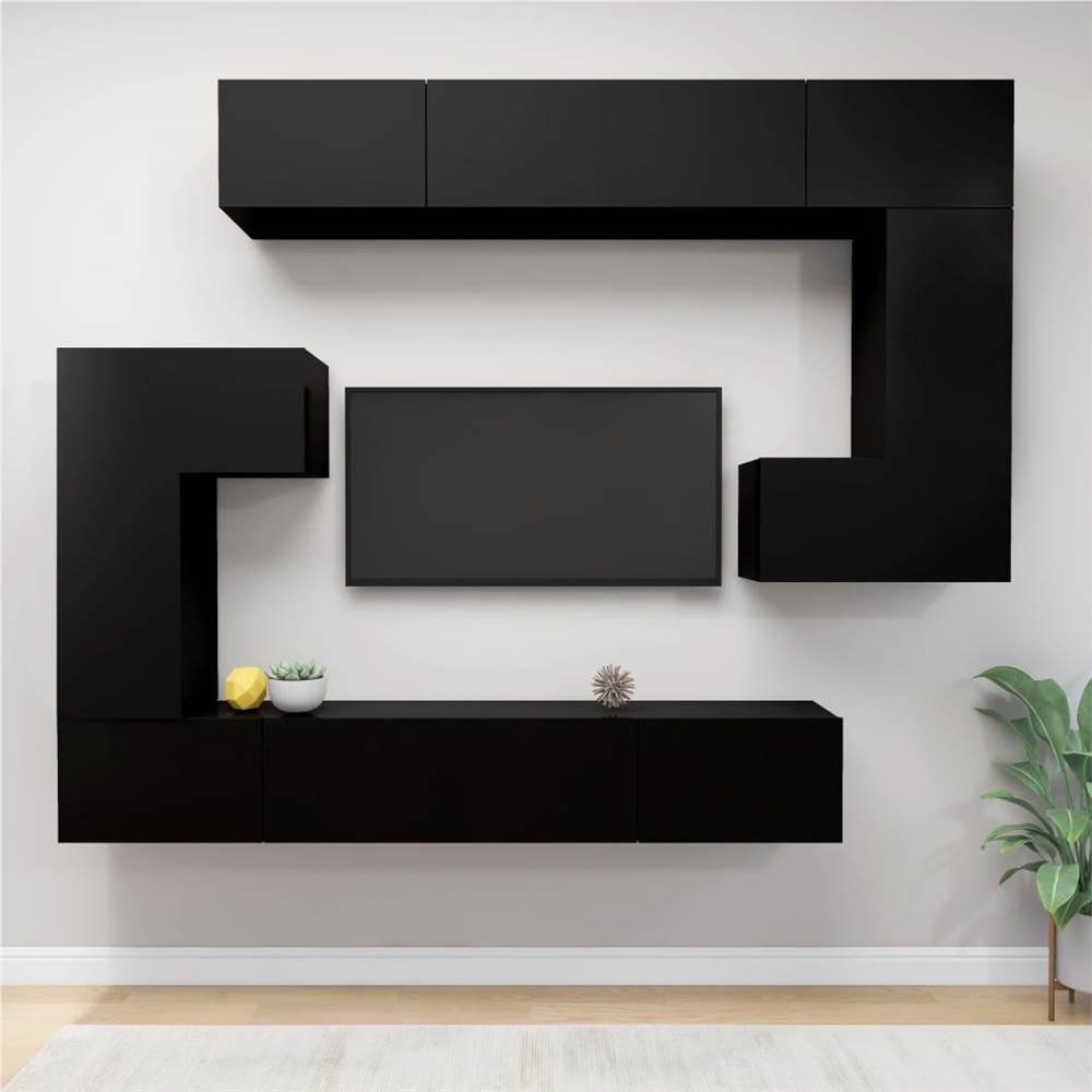 

8 Piece TV Cabinet Set Black Chipboard