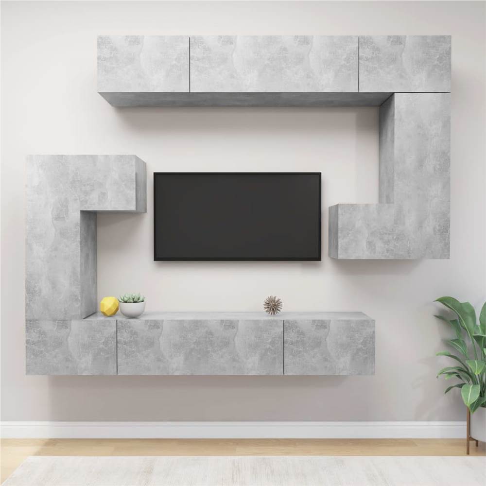 

8 Piece TV Cabinet Set Concrete Grey Chipboard
