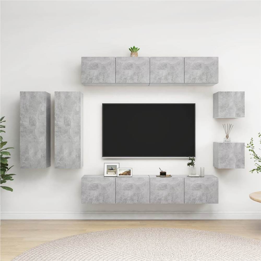 

8 Piece TV Cabinet Set Concrete Grey Chipboard