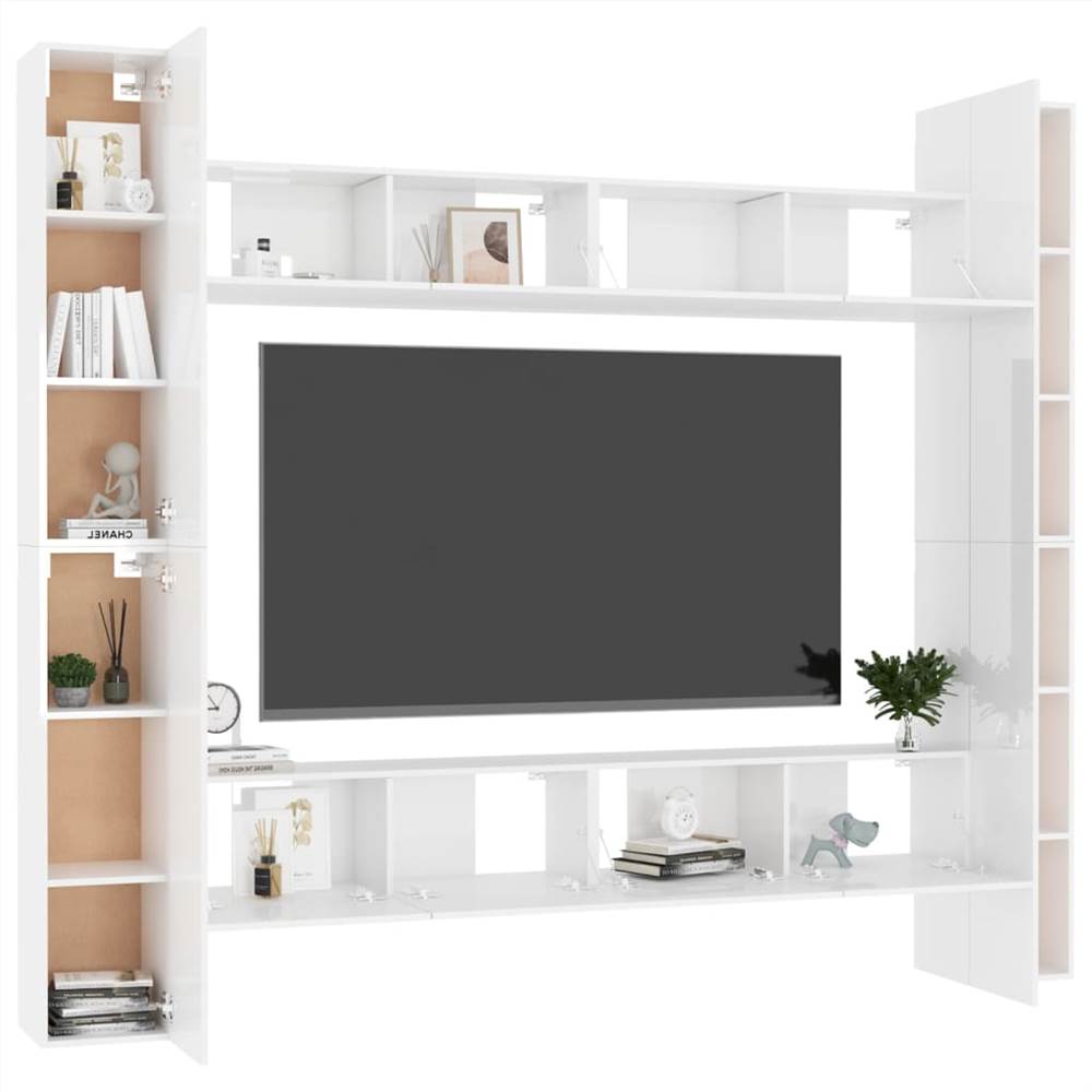 8 Piece TV Cabinet Set High Gloss White Chipboard 14 8 Piece TV Cabinet Set High Gloss White Chipboard