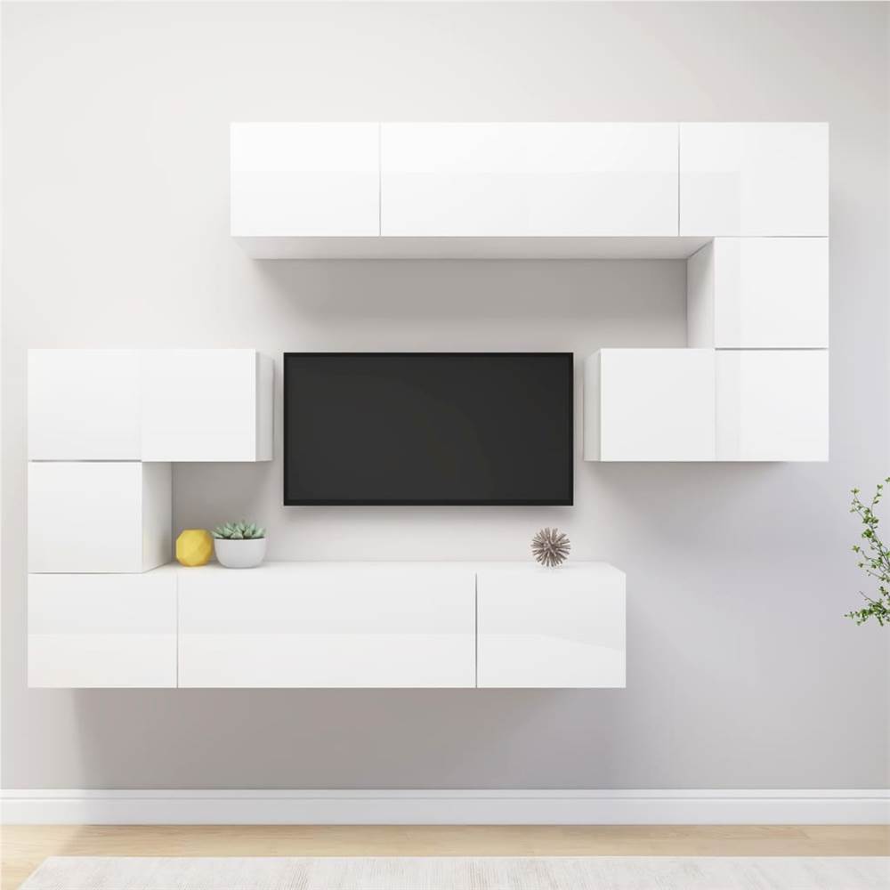 

8 Piece TV Cabinet Set High Gloss White Chipboard