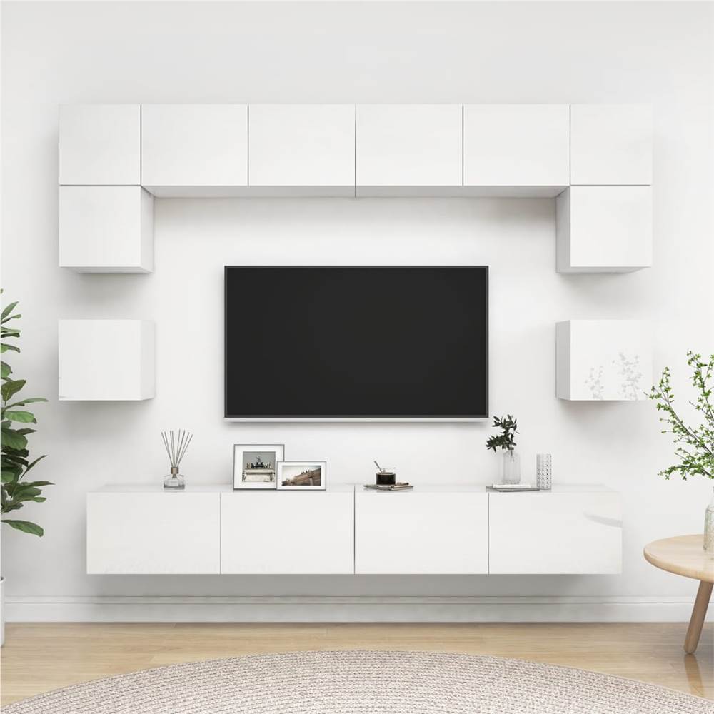 

8 Piece TV Cabinet Set High Gloss White Chipboard