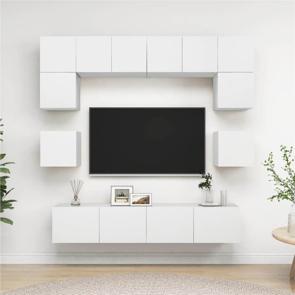 

8 Piece TV Cabinet Set White Chipboard