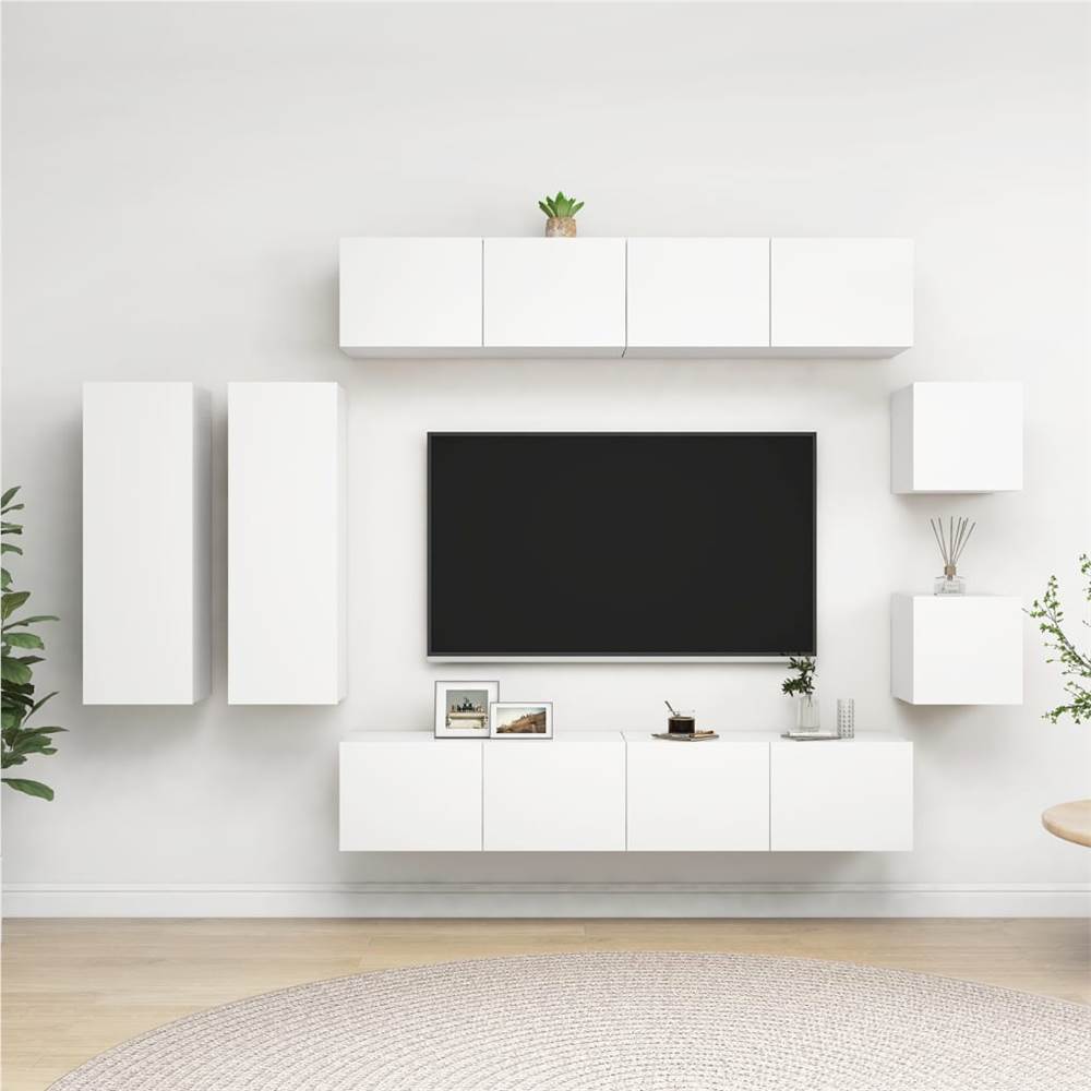 

8 Piece TV Cabinet Set White Chipboard