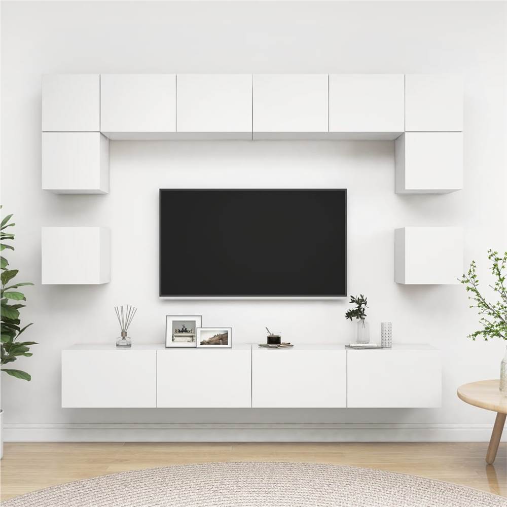 

8 Piece TV Cabinet Set White Chipboard