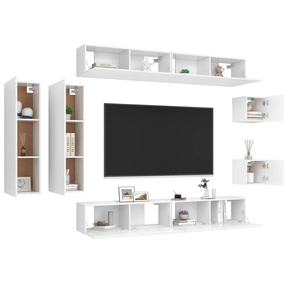 8 Piece TV Cabinet Set White Chipboard 14 8 Piece TV Cabinet Set White Chipboard