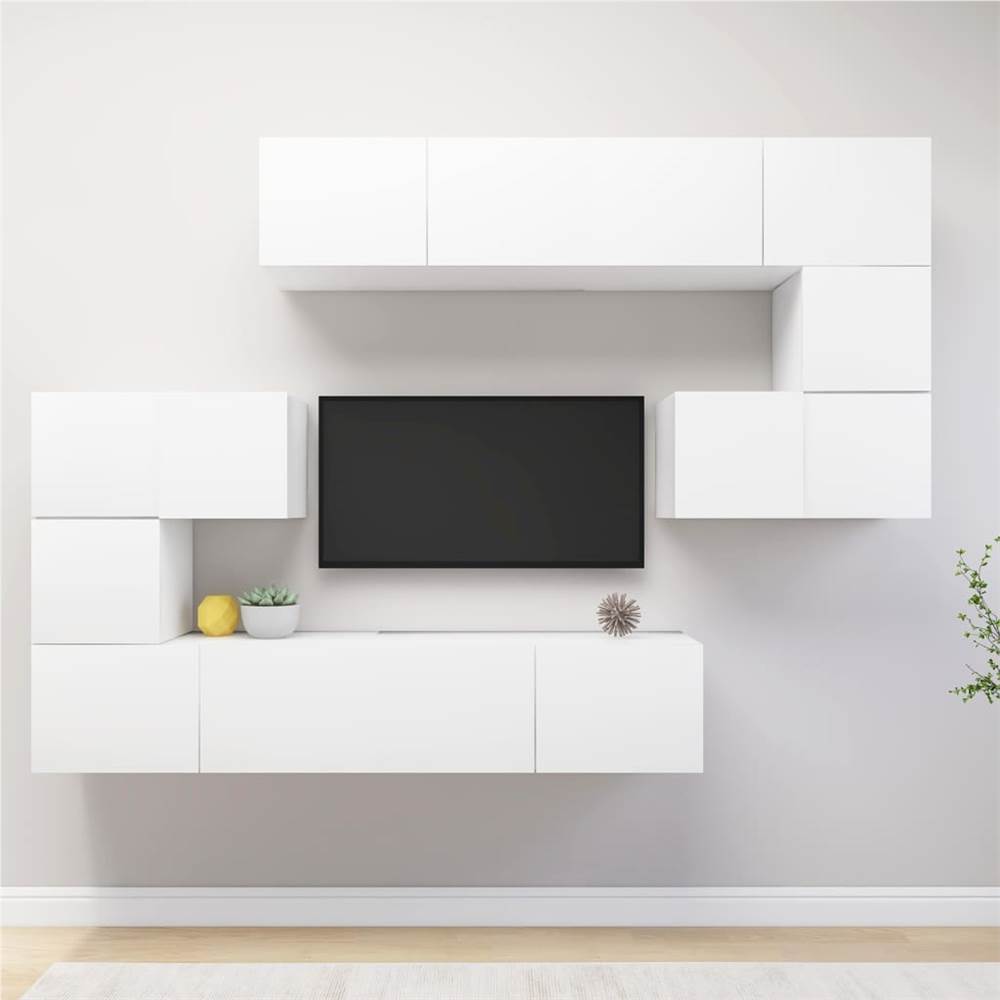 

8 Piece TV Cabinet Set White Chipboard