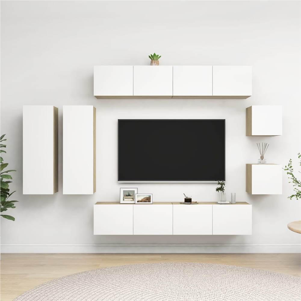 

8 Piece TV Cabinet Set White and Sonoma Oak Chipboard