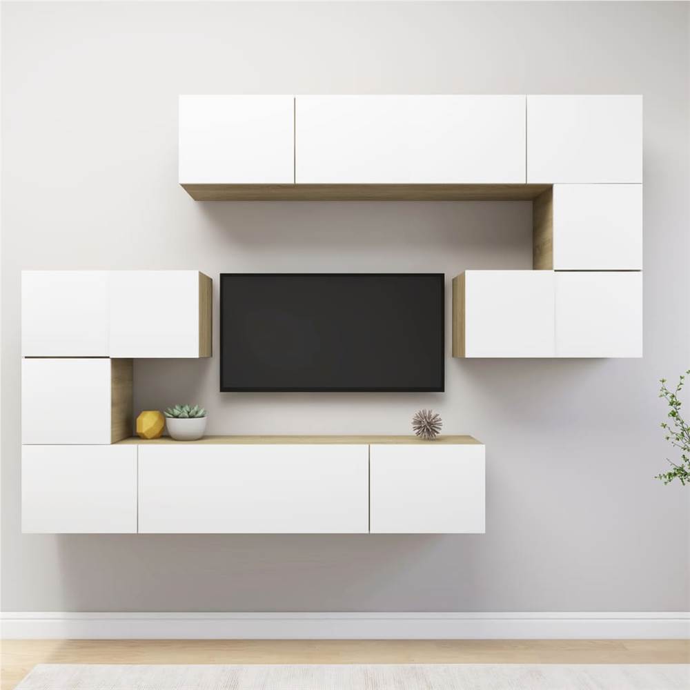 

8 Piece TV Cabinet Set White and Sonoma Oak Chipboard