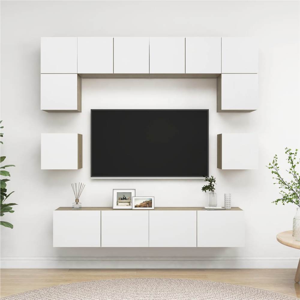 

8 Piece TV Cabinet Set White and Sonoma Oak Chipboard