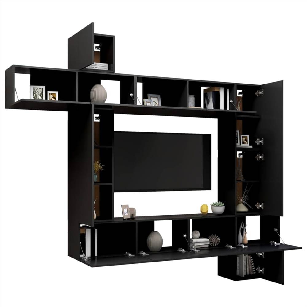 9 Piece TV Cabinet Set Black Chipboard