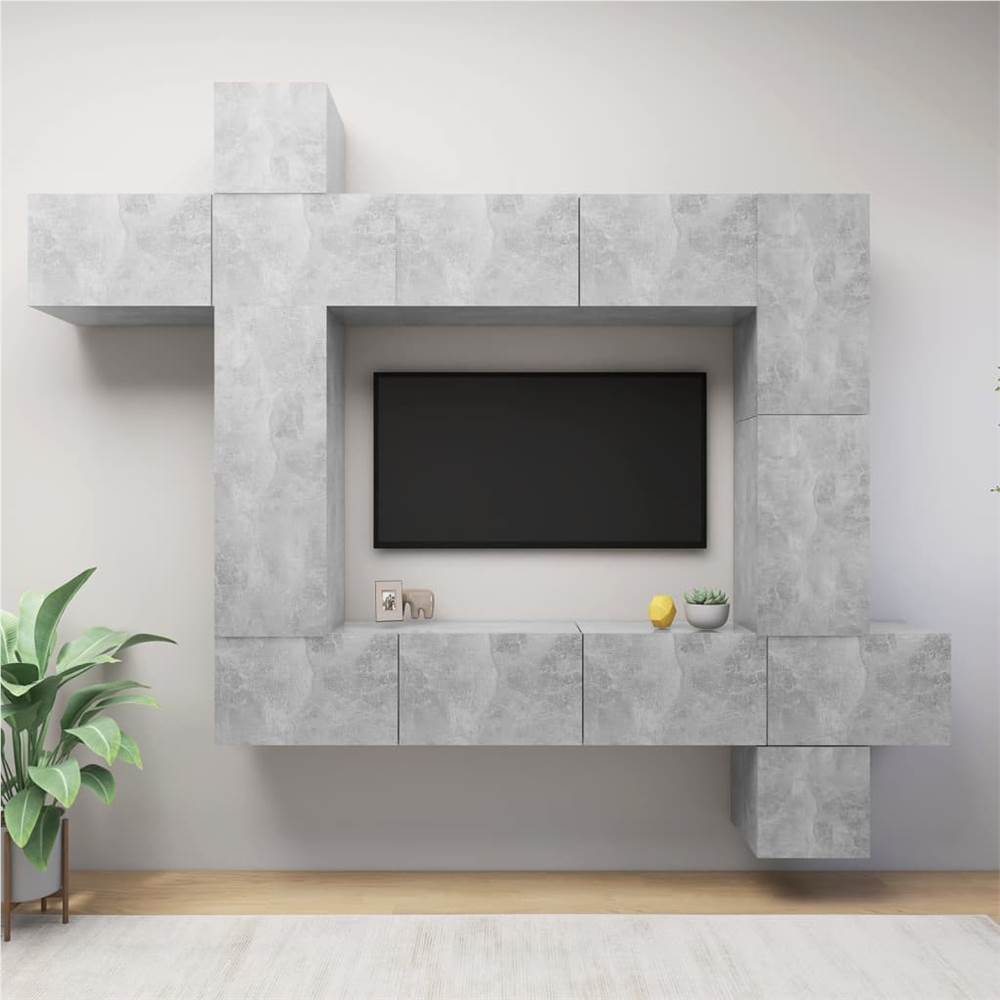

9 Piece TV Cabinet Set Concrete Grey Chipboard