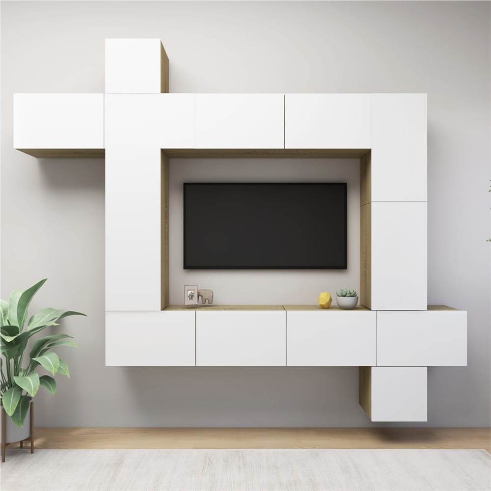 

9 Piece TV Cabinet Set White and Sonoma Oak Chipboard