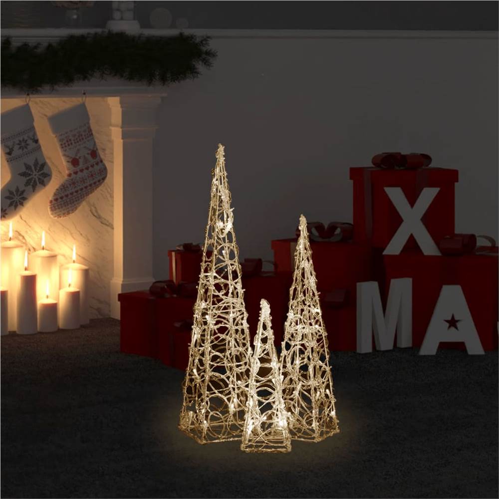 

Acrylic Decorative LED Light Cone Set Warm White 30/45/60cm