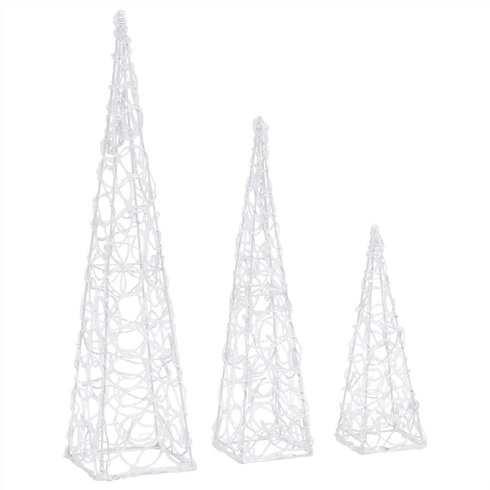 Acrylic Decorative LED Light Cone Set Warm White 30/45/60cm