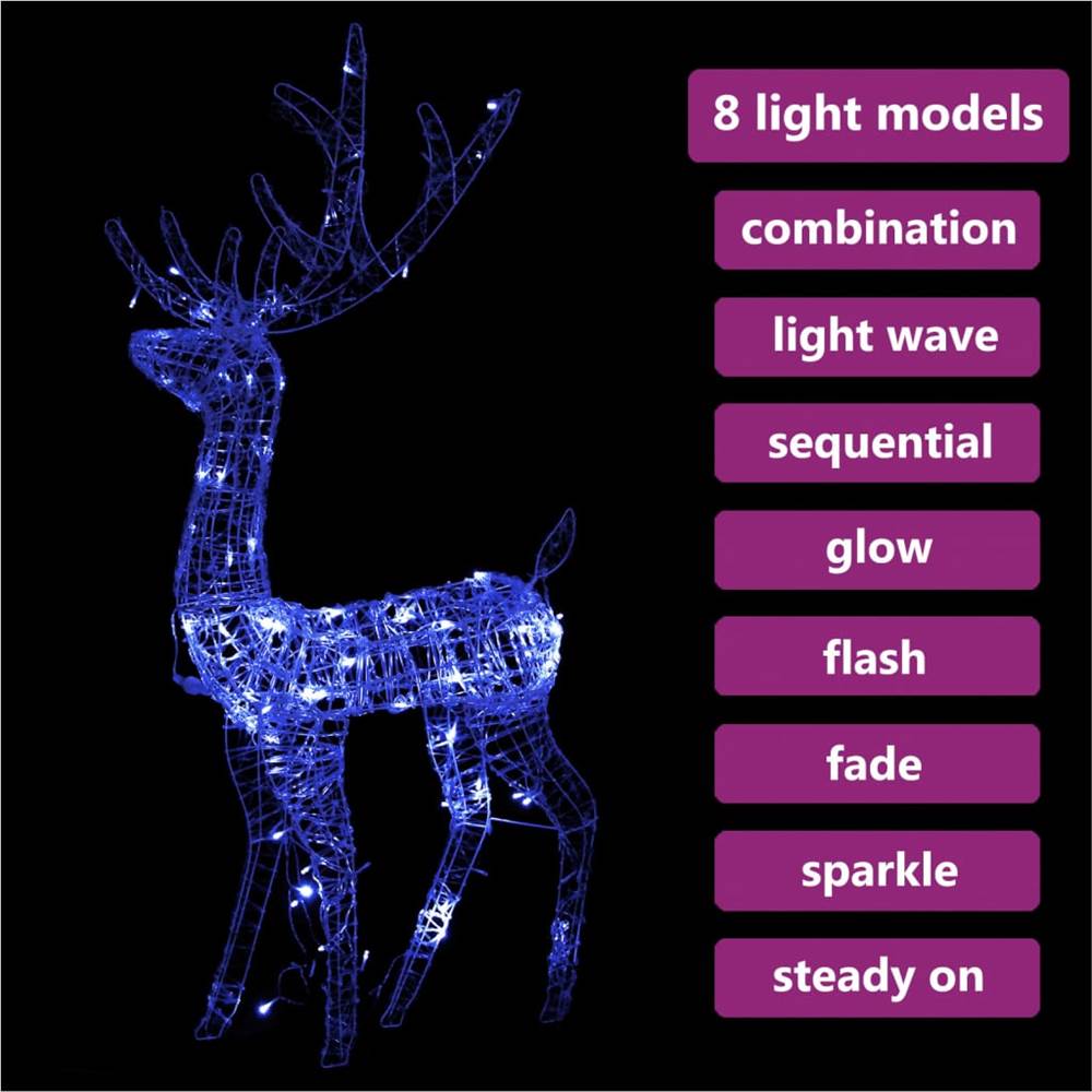 Acrylic Reindeer Christmas Decoration 140 LEDs 128cm Blue