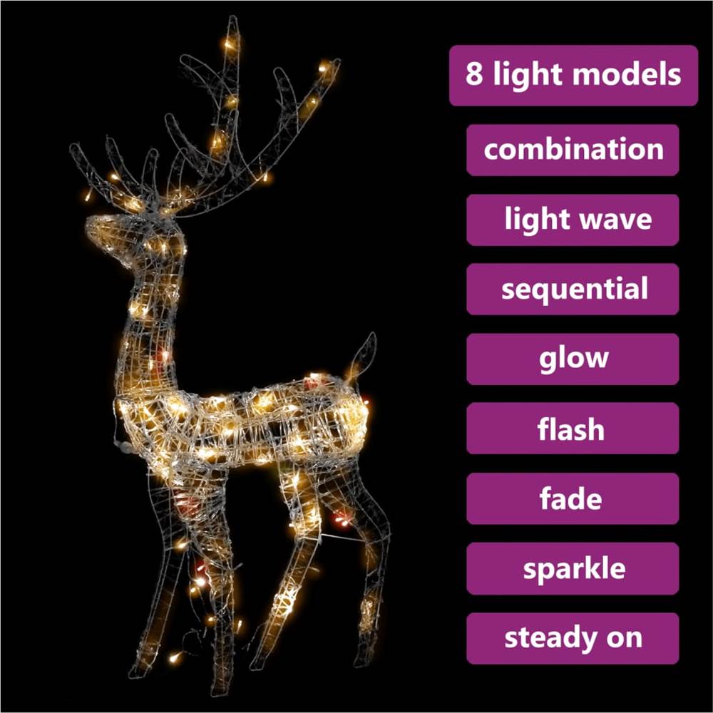 Acrylic Reindeer Christmas Decoration 140 LEDs 128cm Colourful