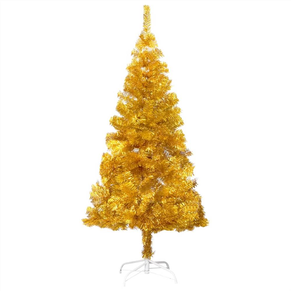 Artificial Christmas Tree with LEDs&Stand Gold 120 cm PET