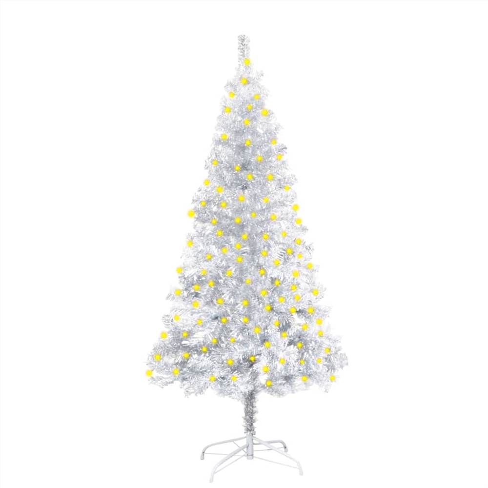 Artificial Christmas Tree with LEDs&Stand Silver 150 cm PET