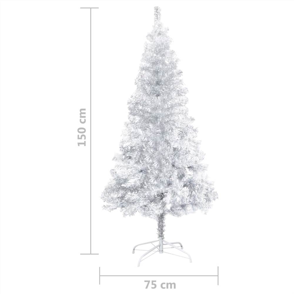 Artificial Christmas Tree with LEDs&Stand Silver 150 cm PET