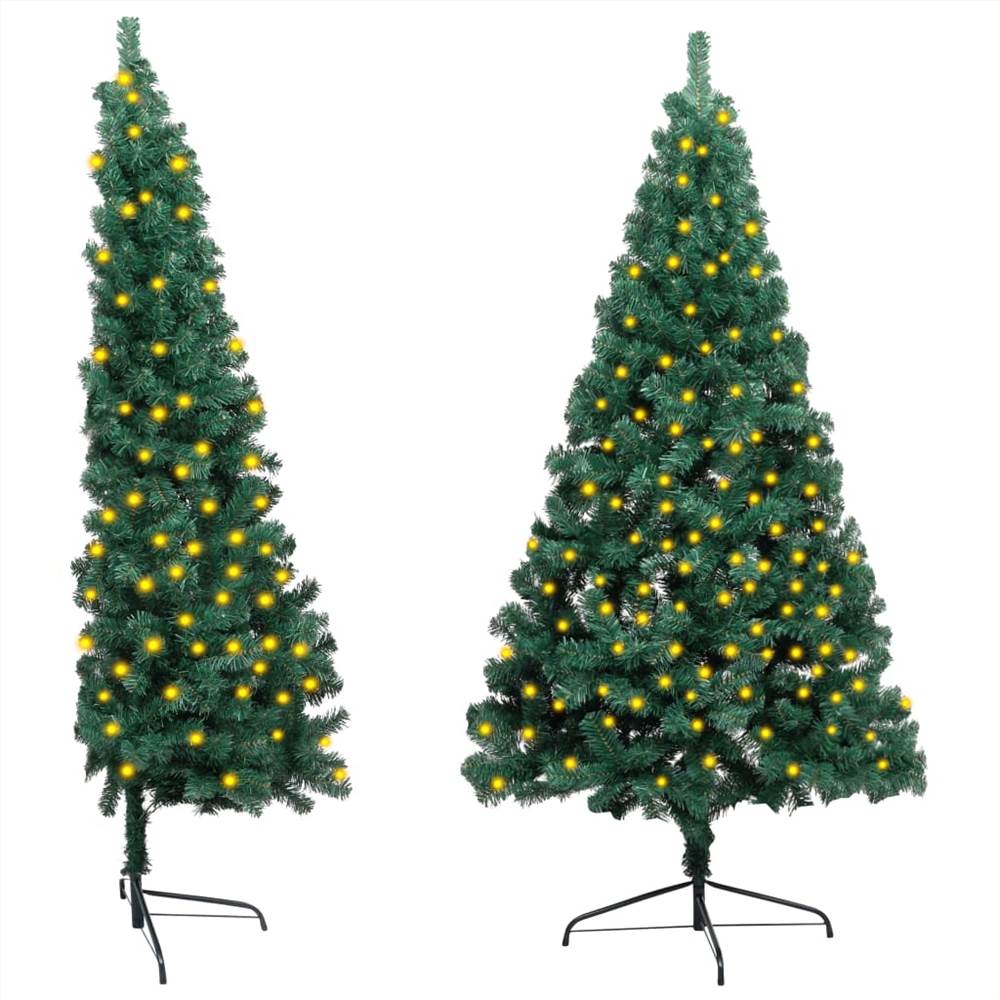 Artificial Half Christmas Tree with LED&Stand Green 150 cm PVC