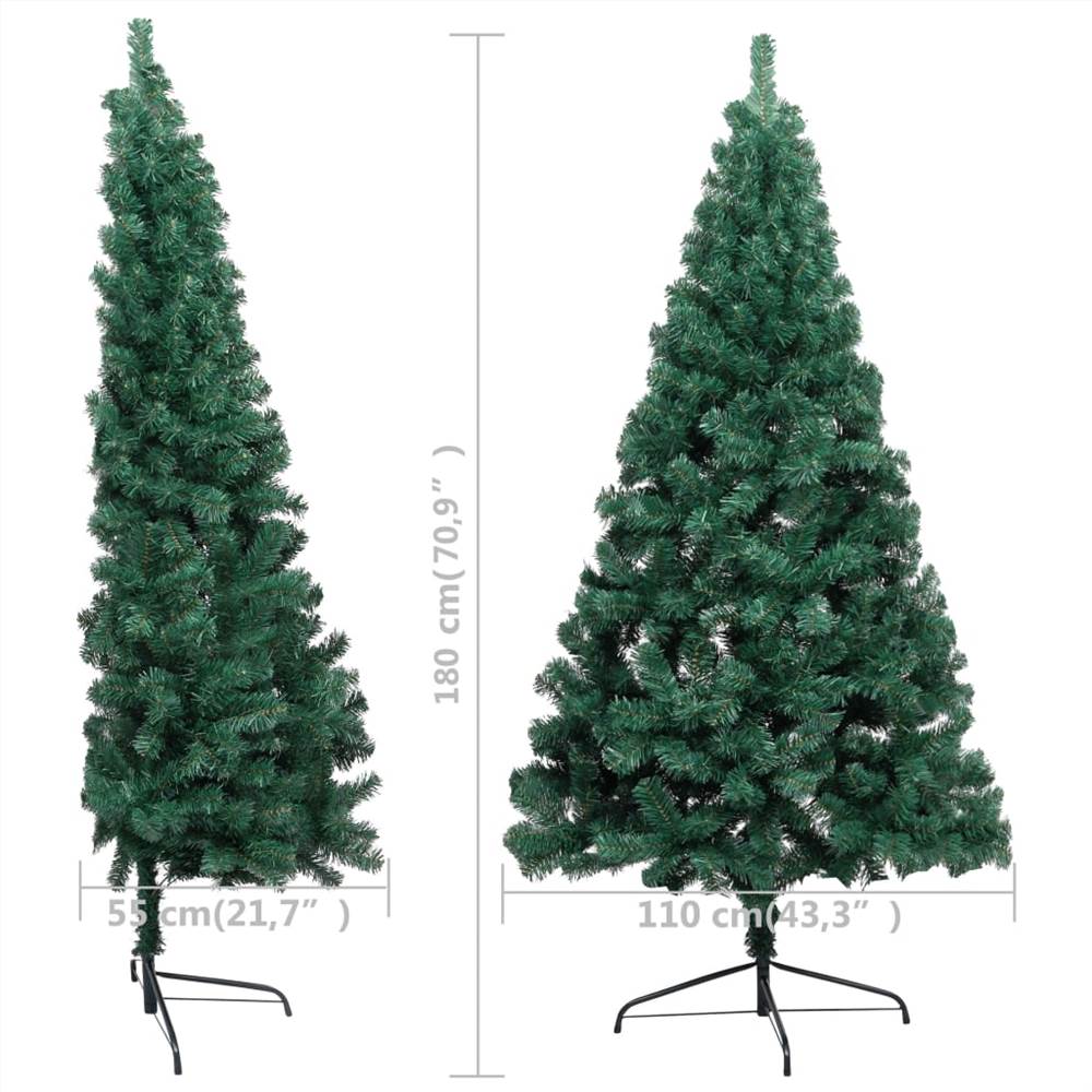Artificial Half Christmas Tree with LED&Stand Green 180 cm PVC