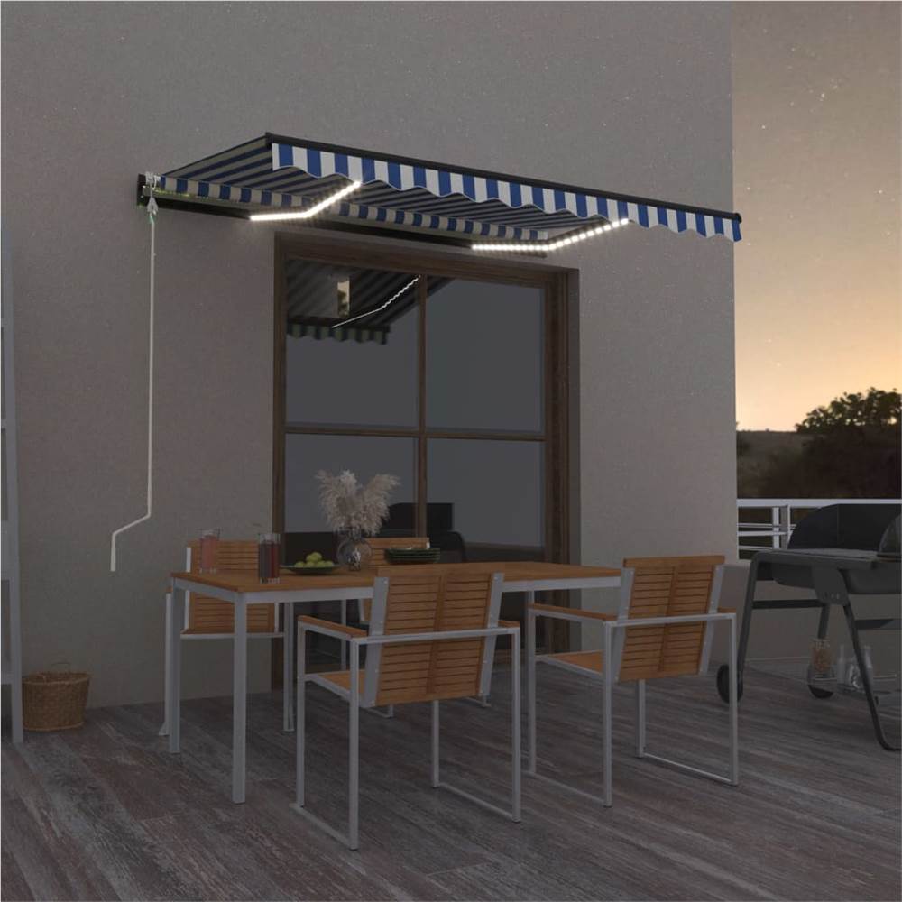 Automatic Awning with LED&Wind Sensor 300x250 cm Blue and White