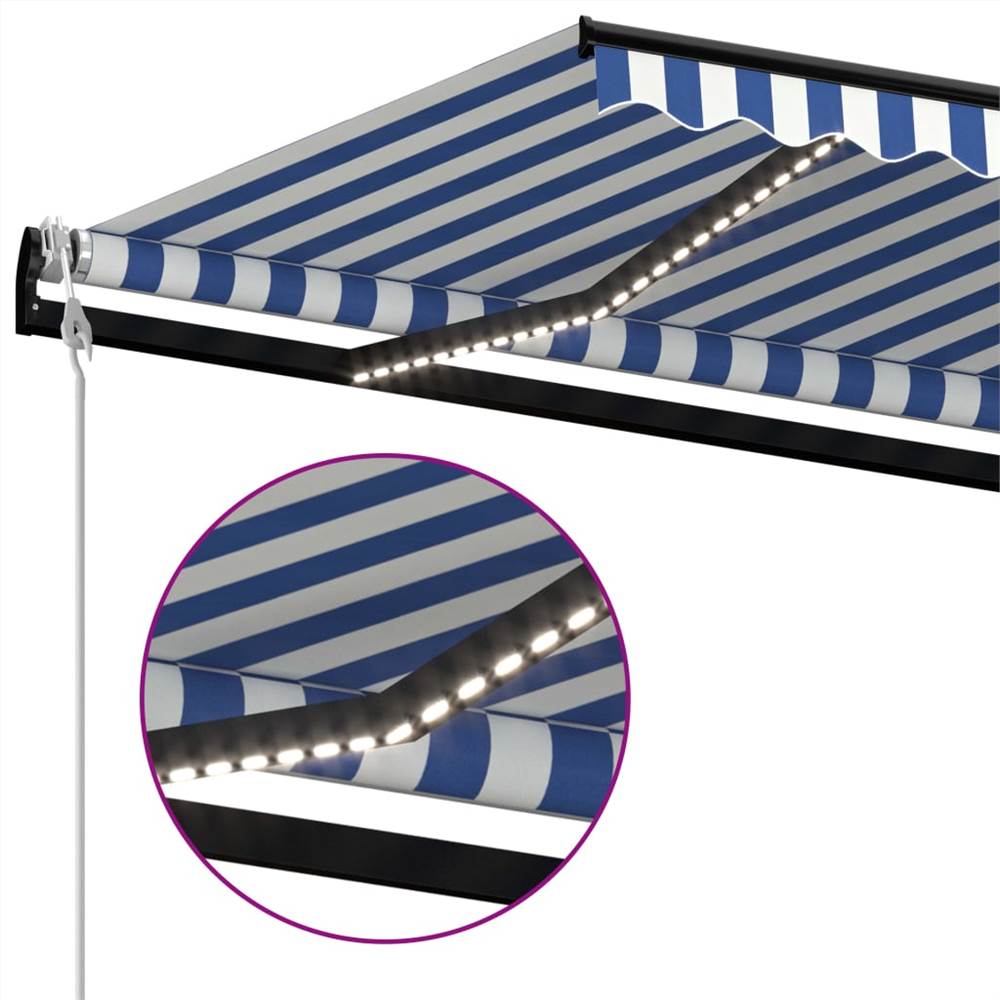 Automatic Awning with LED&Wind Sensor 500x350 cm Blue and White