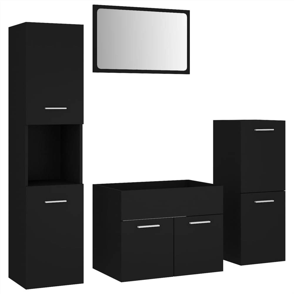 Bathroom Furniture Set Black Chipboard
