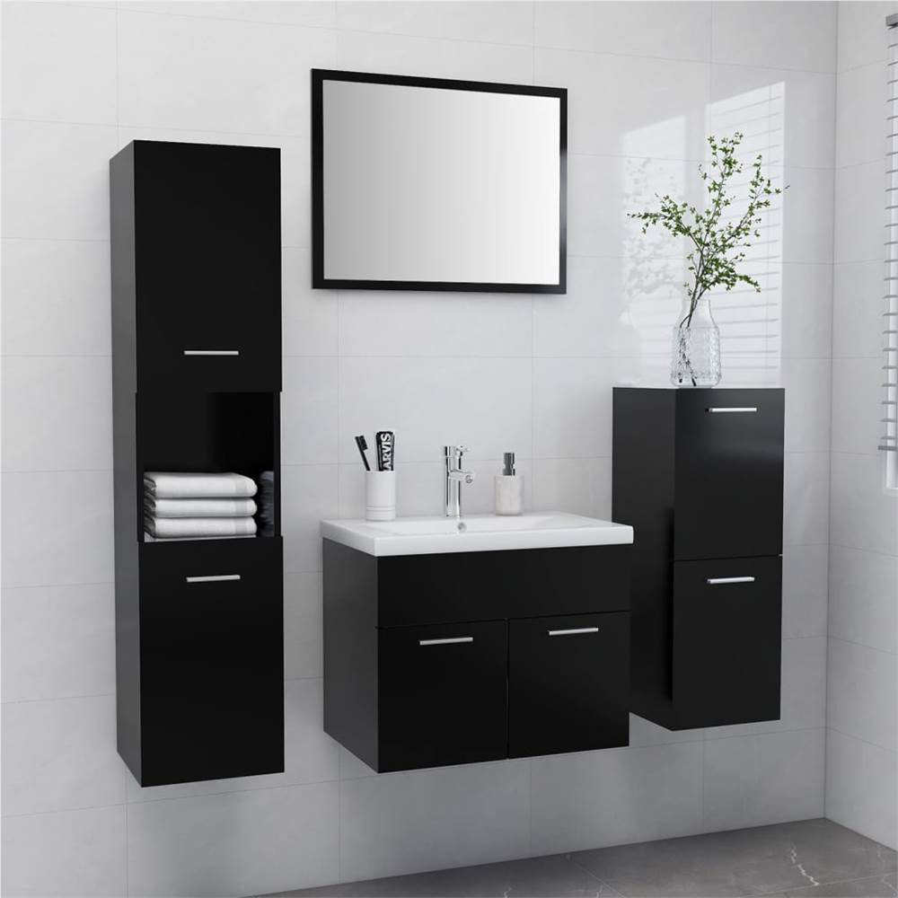 

Bathroom Furniture Set Black Chipboard